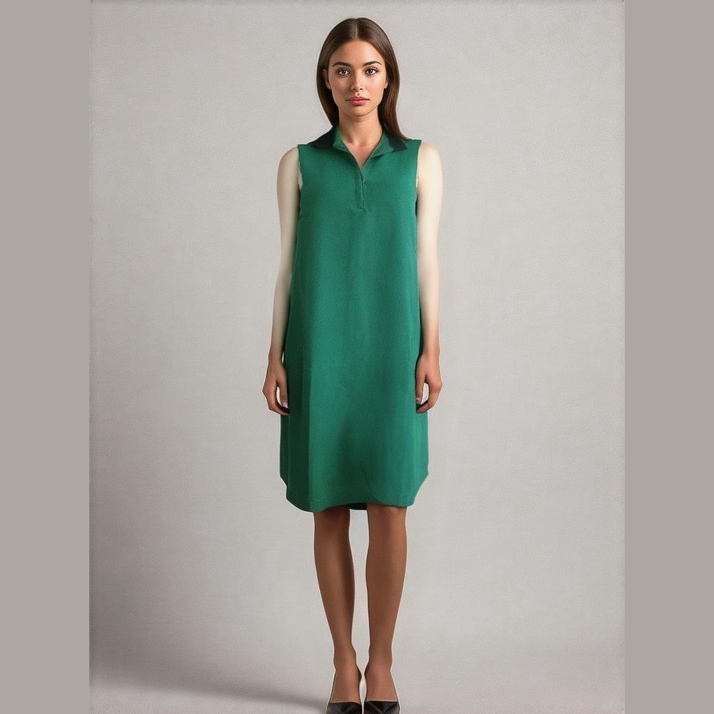 Modbe Collard Sleeveless Midi Dress M Fully Lined‎ Green Black Trim